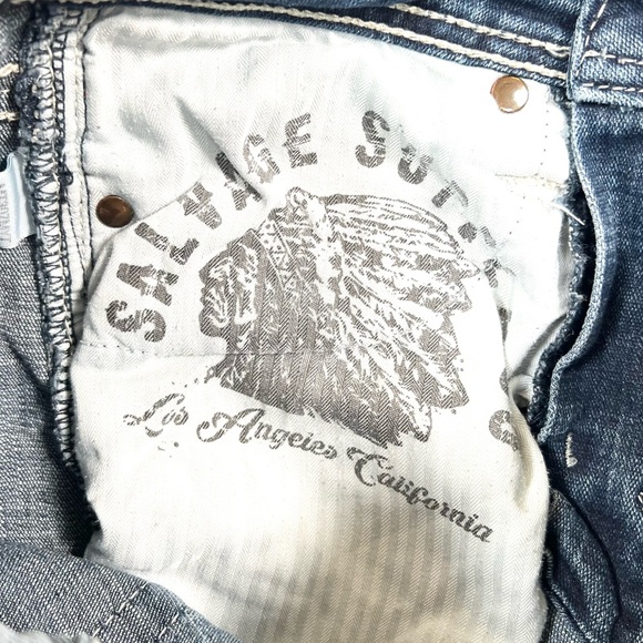 SALVAGE BUCKLE Men’s Havoc Slim Boot Stretch Jean Blue Mystery 26R Whiskering - Picture 8 of 16